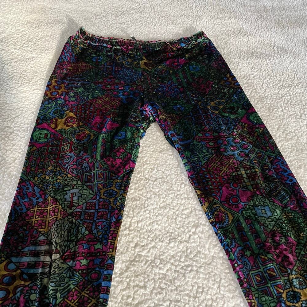 Vintage Ymaginer Patchwork Blue Velvet Leggings Made in France 90s Trippy Print - Picture 3 of 8